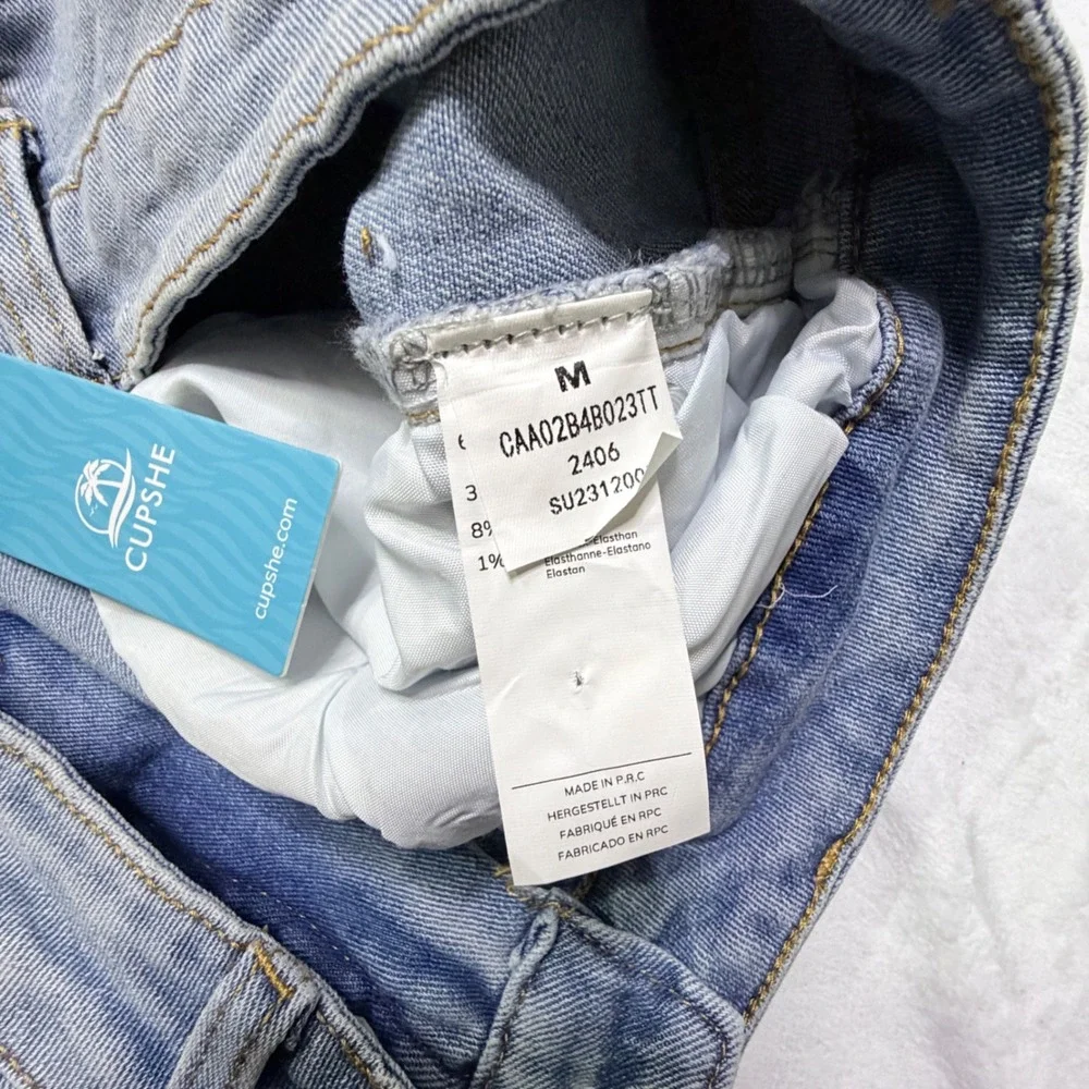 Cupshe Jeans Wide Leg Light Wash Blue Raw Hem Size Medium - Picture 4 of 10